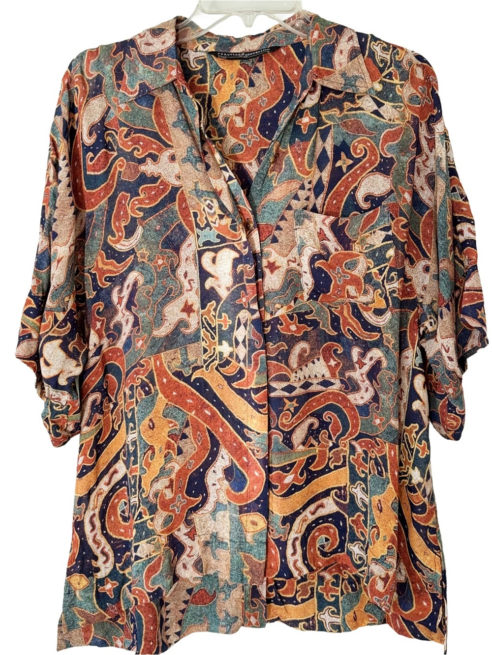 Peruvian Connection Taormina Abstract
Boho Button Down Multicolor Shirt Top Sz S